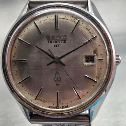 Seiko QT Watch Men 36mm Silver Dial Silver Tone Date Round 0822-8020 New Battery1