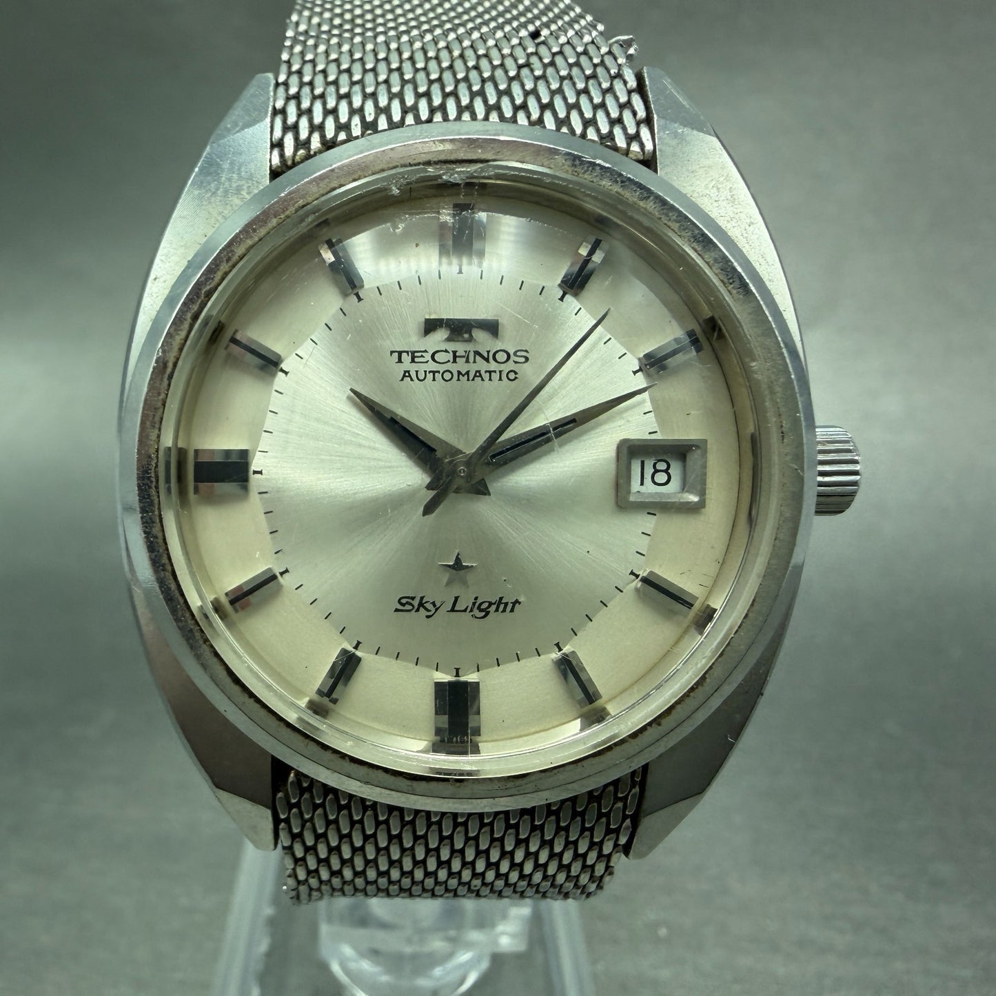 Technos Sky Light Watch Men 35mm White Dial Steel Date Round Automatic PARTS0