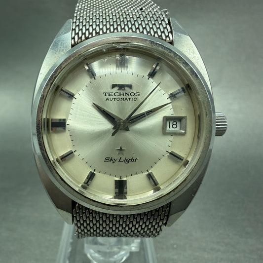 Technos Sky Light Watch Men 35mm White Dial Steel Date Round Automatic PARTS0
