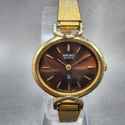 Seiko Watch Women 23mm Brown Dial Gold Tone Oval 23205670 New Battery VTG0