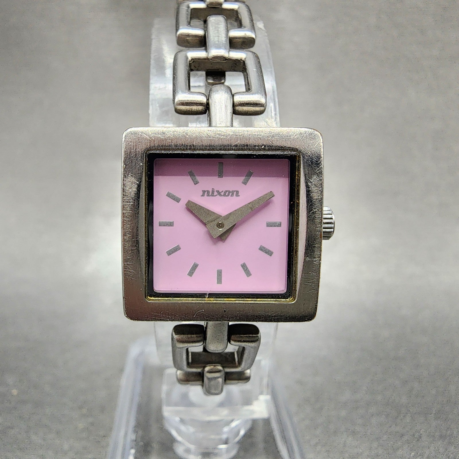 Nixon The Charm Watch Women 19mm Pink Dial Silver Tone Square New Battery0