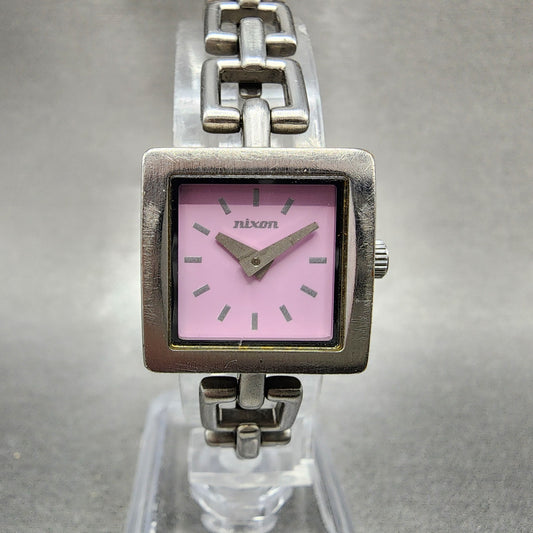 Nixon The Charm Watch Women 19mm Pink Dial Silver Tone Square New Battery0