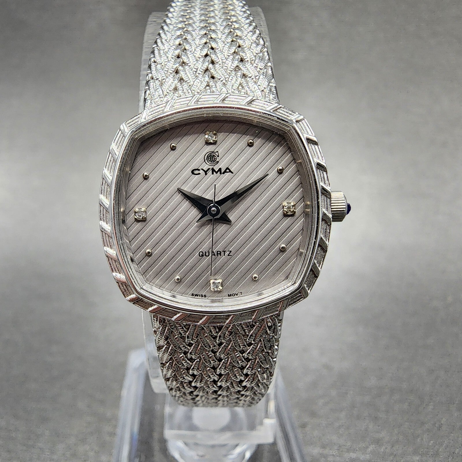 Cyma Watch Women 22mm Silver Dial Silver Tone Rectangle 2002 New Battery0