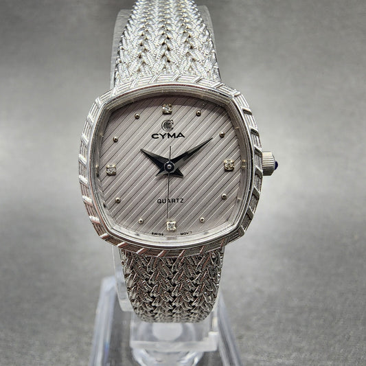 Cyma Watch Women 22mm Silver Dial Silver Tone Rectangle 2002 New Battery0