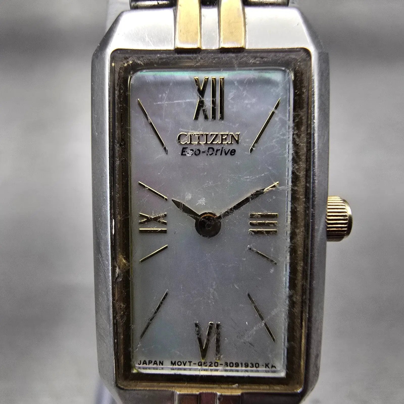 Citizen Eco-Drive Tank Watch Women 14mm MOP Dial Two Tone Rectangle G620-S0614821