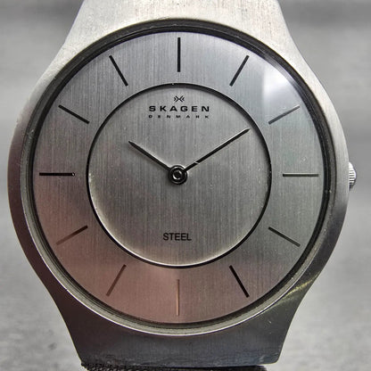 Skagen Denmark Slimline Watch Men 35mm Silver Dial Silver Tone 233LSS New Batt1