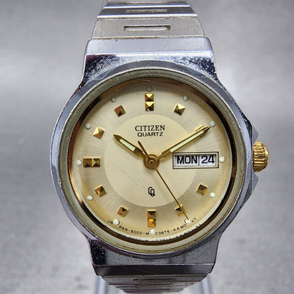 Citizen CQ Watch Women 24mm Champagne Dial Silver Tone Daydate Round New battery