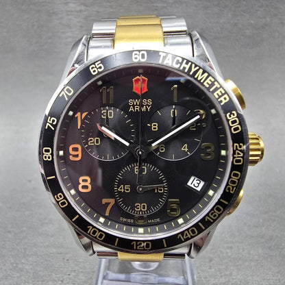 Victorinox Swiss Army Chronograph Watch Men 41mm Black Dial Two Tone Date NewBat0