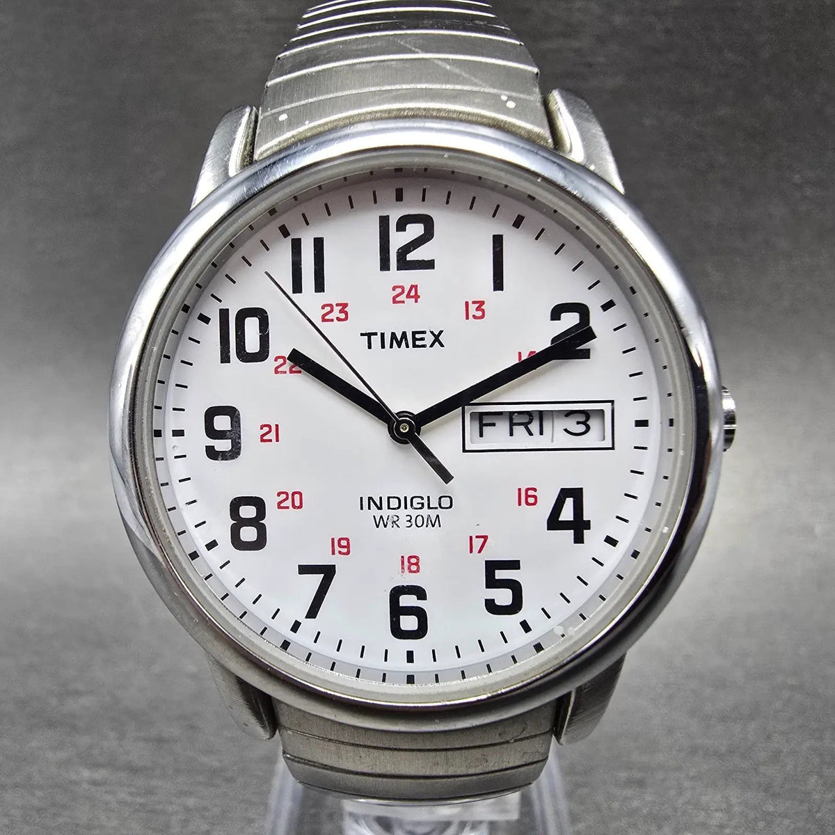 Timex Easy Reader Watch Men 35mm White Dial Silver Tone Daydate T20461 New Battb0