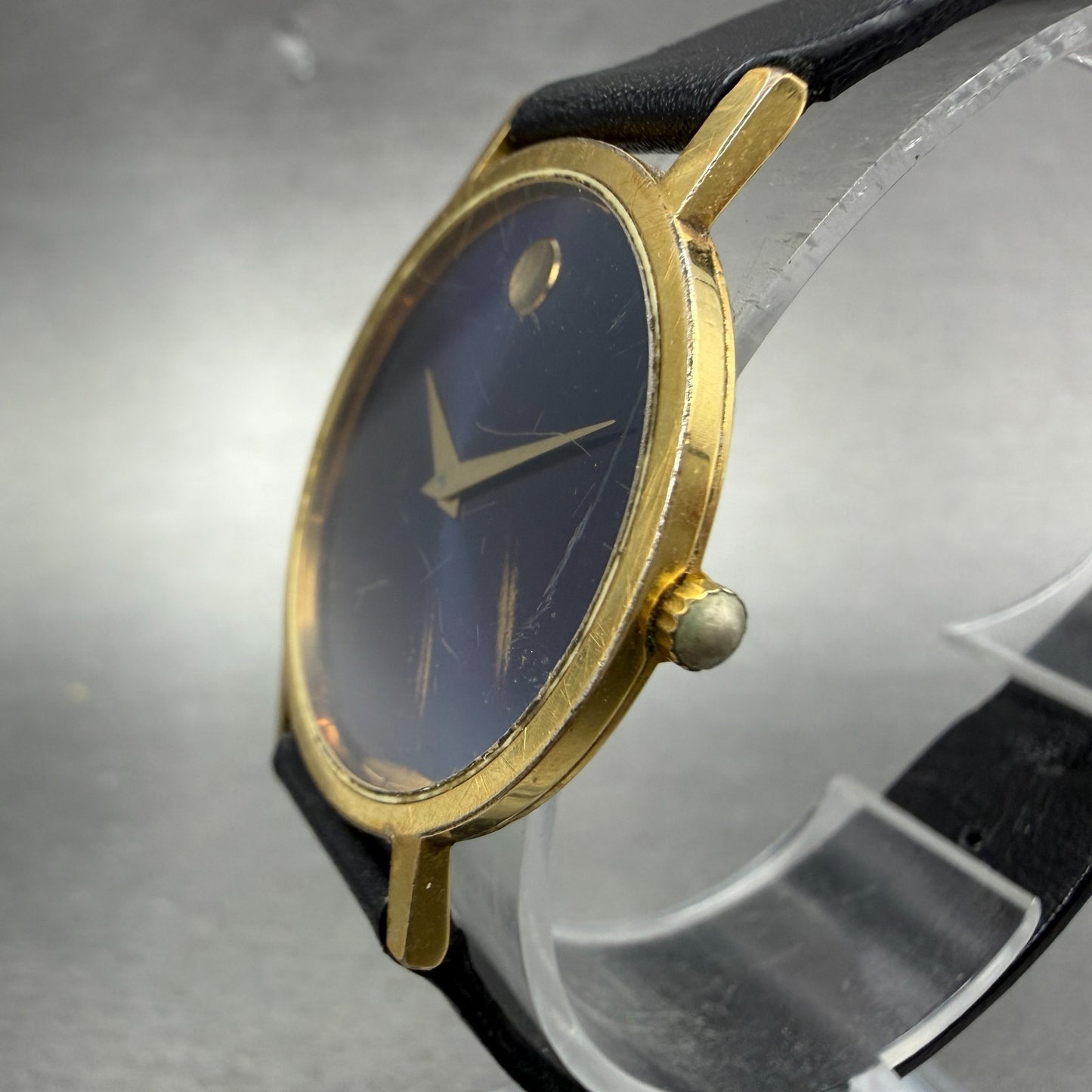 Movado Museum Watch Men 31mm Blue Dial Gold Tone Round 87-33-882 New Battery2