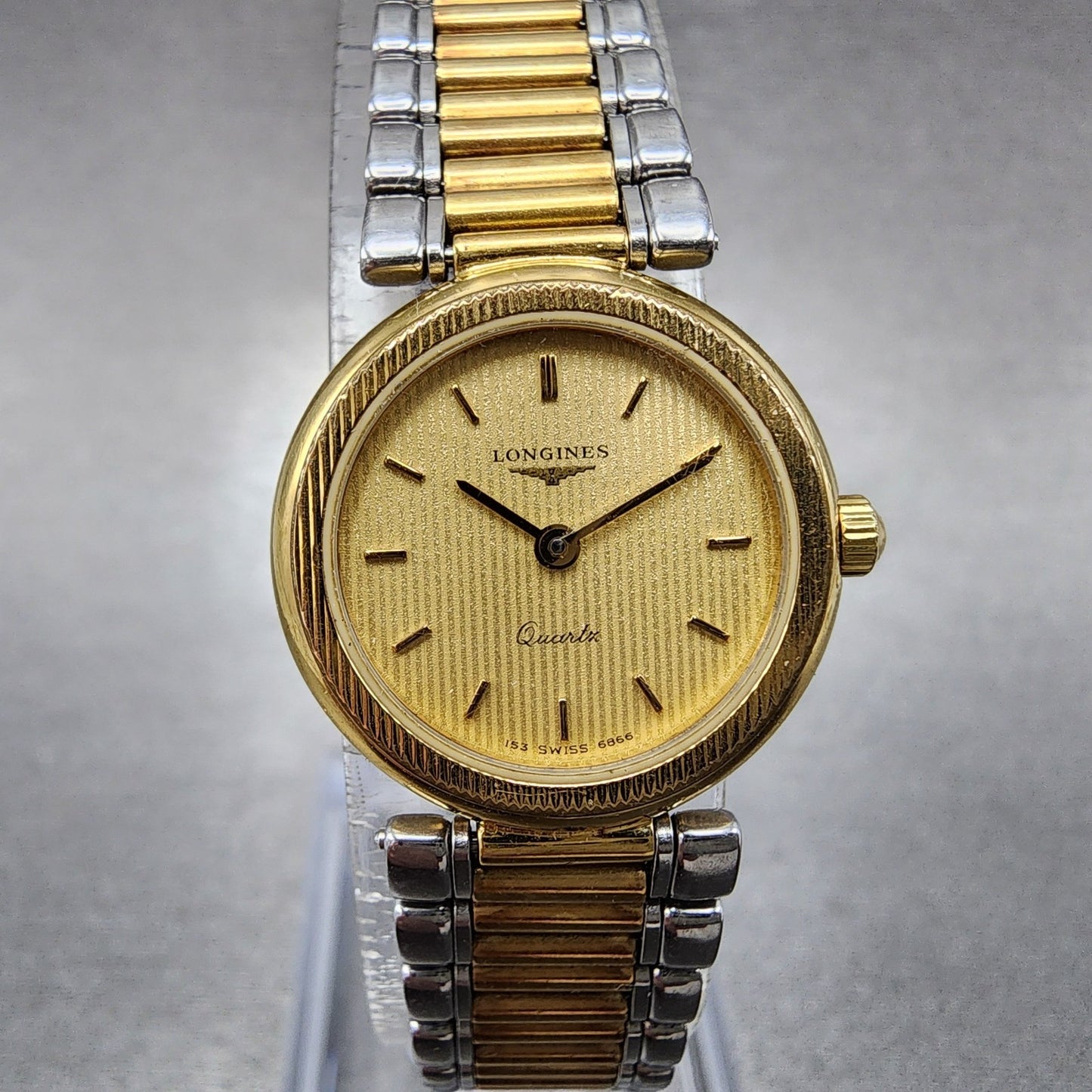 Longines Watch Women 20mm Gold Dial Two Tone Round 21852475 New Battery VTG0
