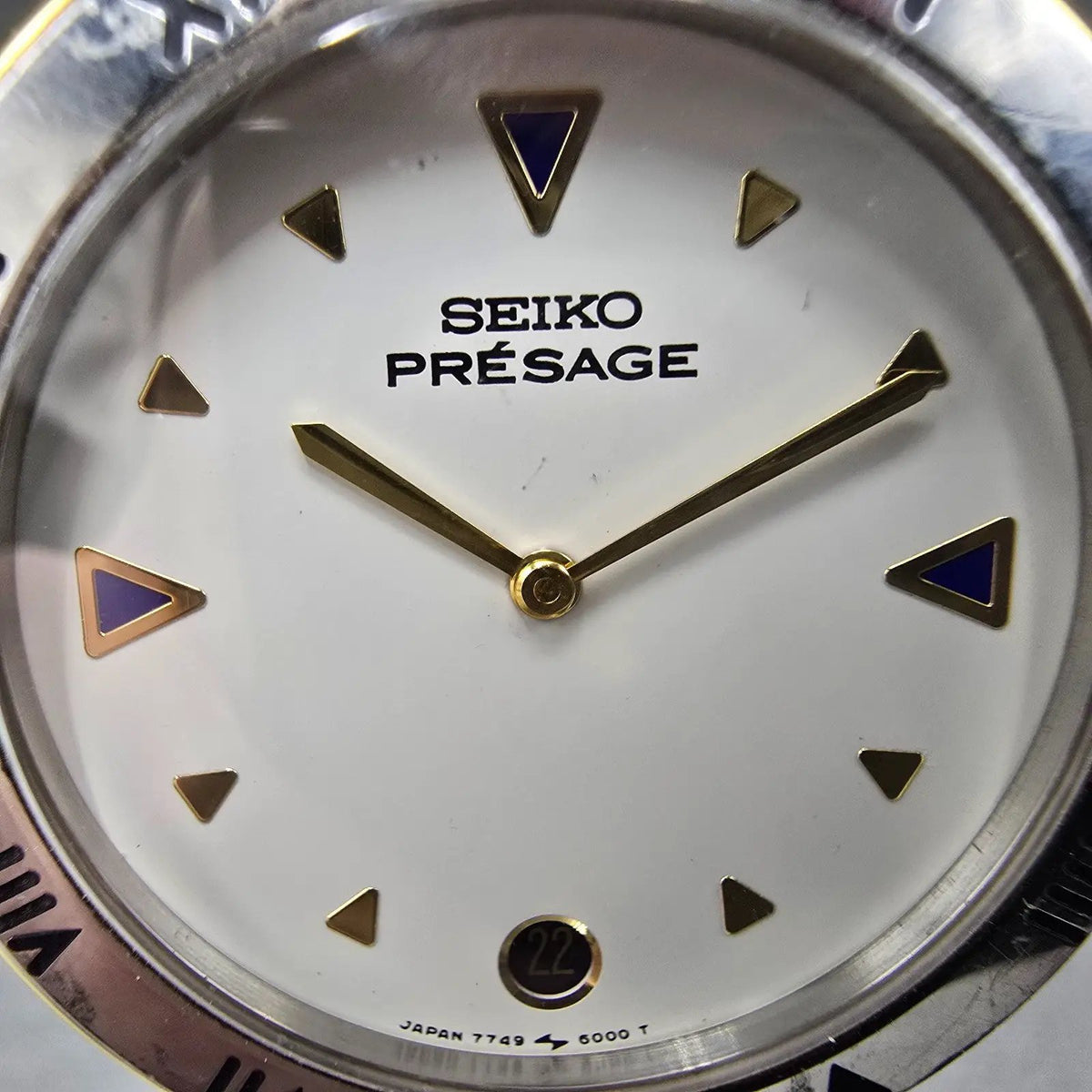 Seiko Presage Watch Men 34mm White Dial Two Tone Date Round 7749-6000 PARTS2