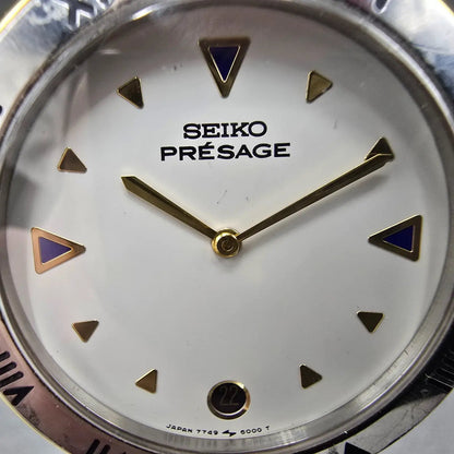 Seiko Presage Watch Men 34mm White Dial Two Tone Date Round 7749-6000 PARTS2