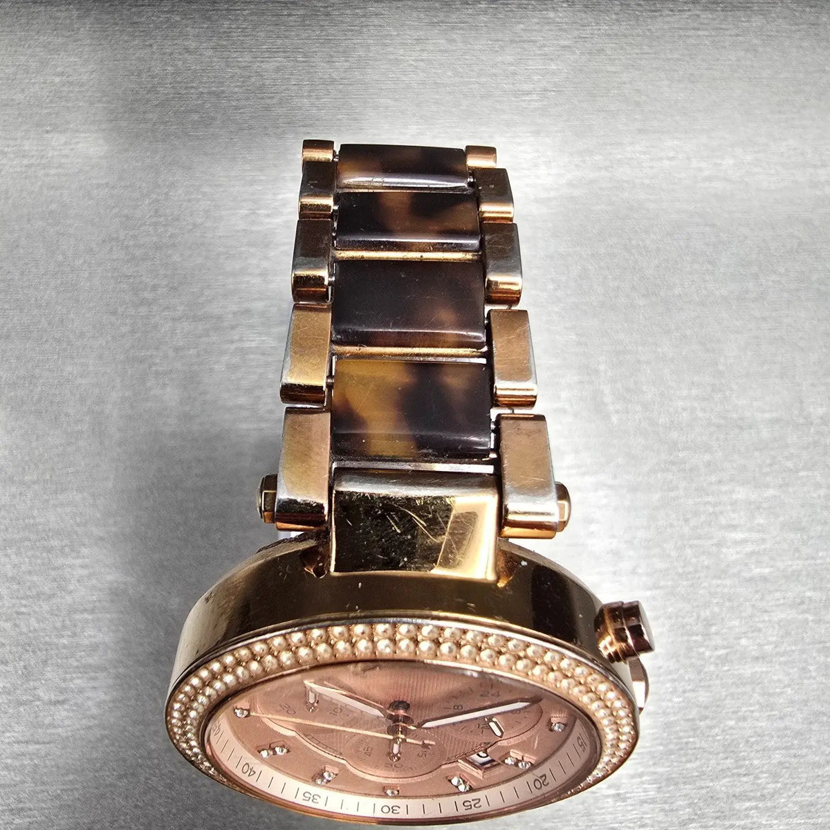 Michael Kors Parker Watch Women 39mm Rose Gold Chrono Gemmed MK5538 New Battery4