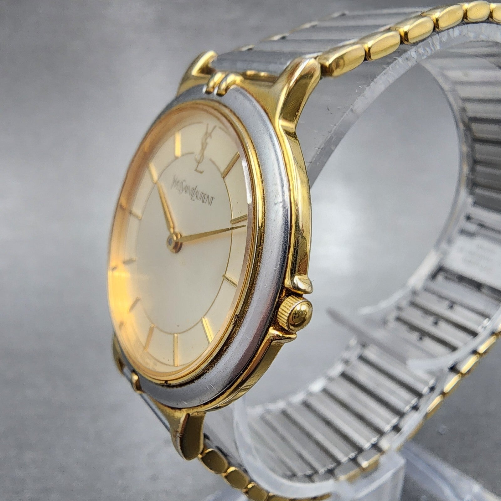Yves Saint Laurent Watch Women 29mm Champagne Dial Two Tone Round New Battery2