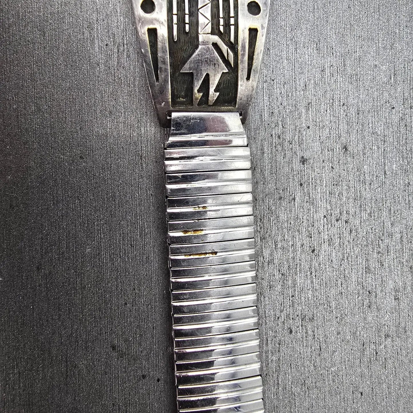 Navajo Sterling Silver Watch Band Tips 20mm Warrior Design Stretch Band VTG4