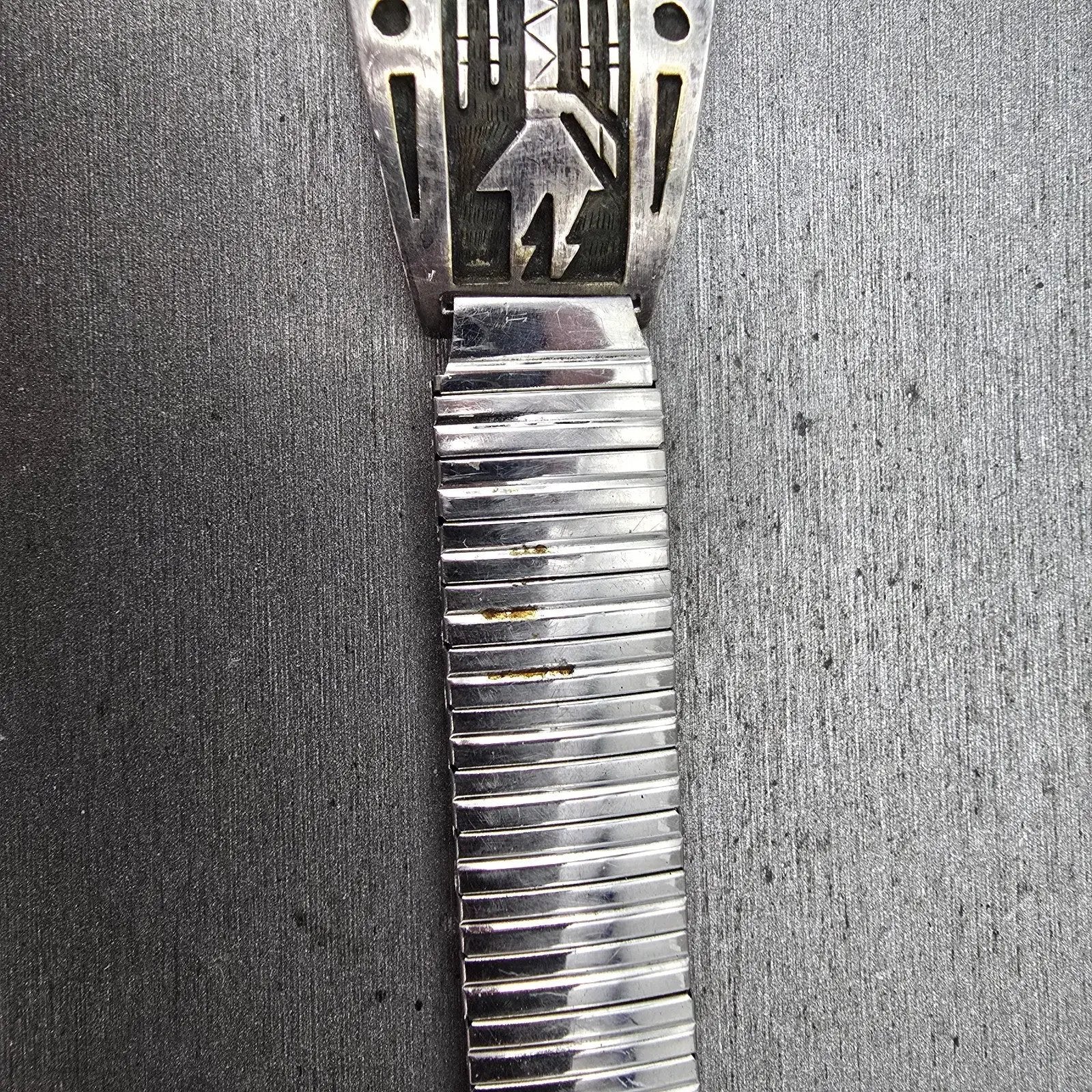 Navajo Sterling Silver Watch Band Tips 20mm Warrior Design Stretch Band VTG4