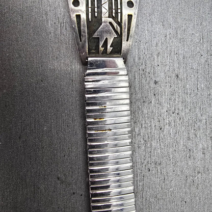 Navajo Sterling Silver Watch Band Tips 20mm Warrior Design Stretch Band VTG4
