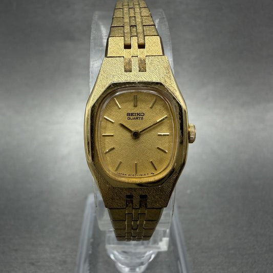 Seiko Watch Women 17mm Champagne Dial Gold Tone Rectangle 2C205749 New Battery0