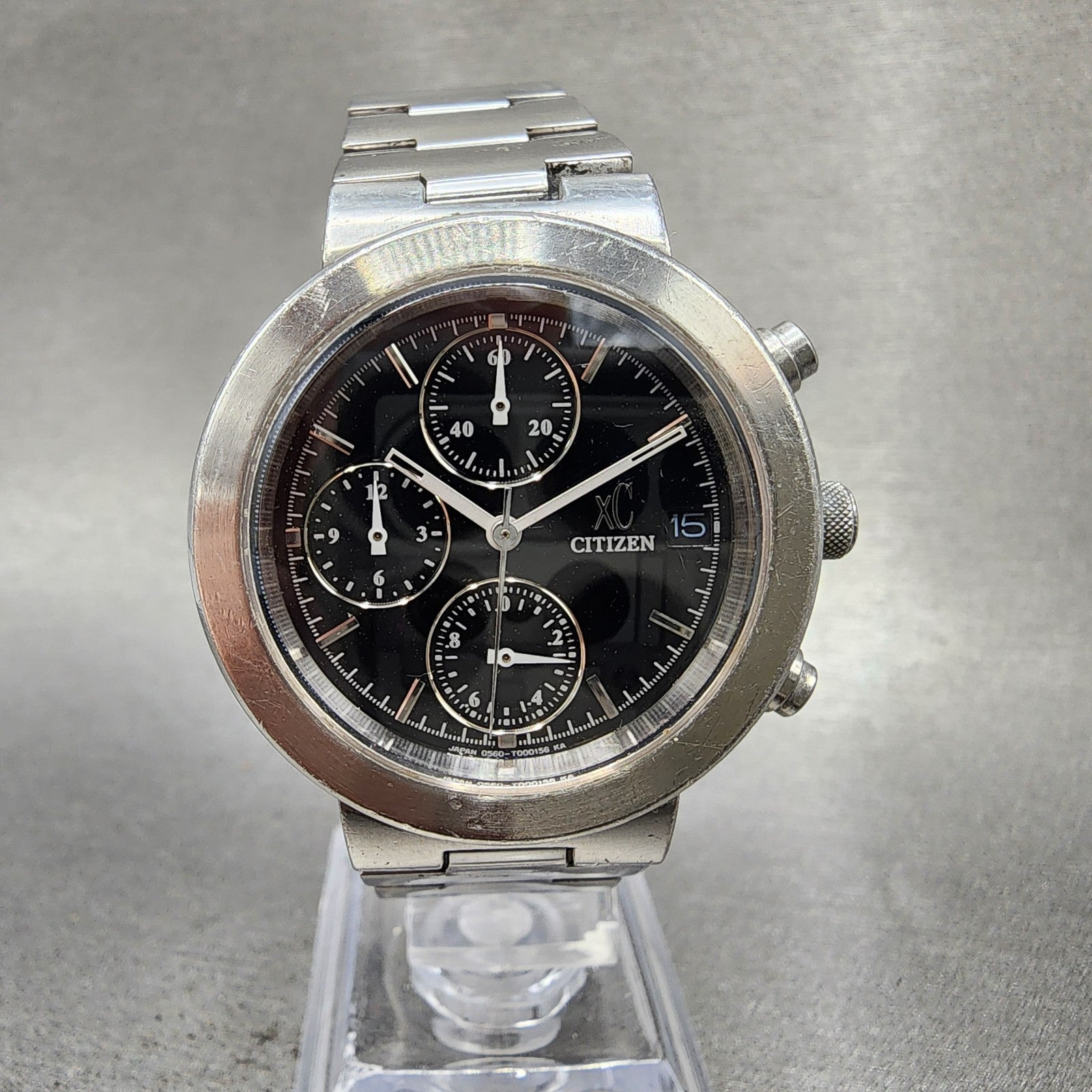 Citizen XC Chronograph Watch Women 34mm Black Dial Silver Tone Date NewBat READ!0