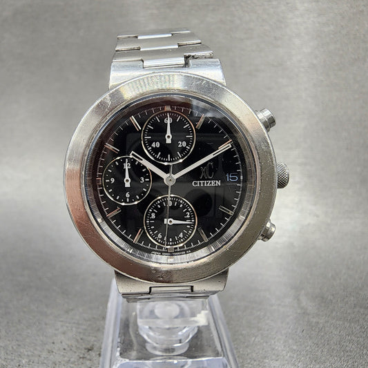 Citizen XC Chronograph Watch Women 34mm Black Dial Silver Tone Date NewBat READ!0