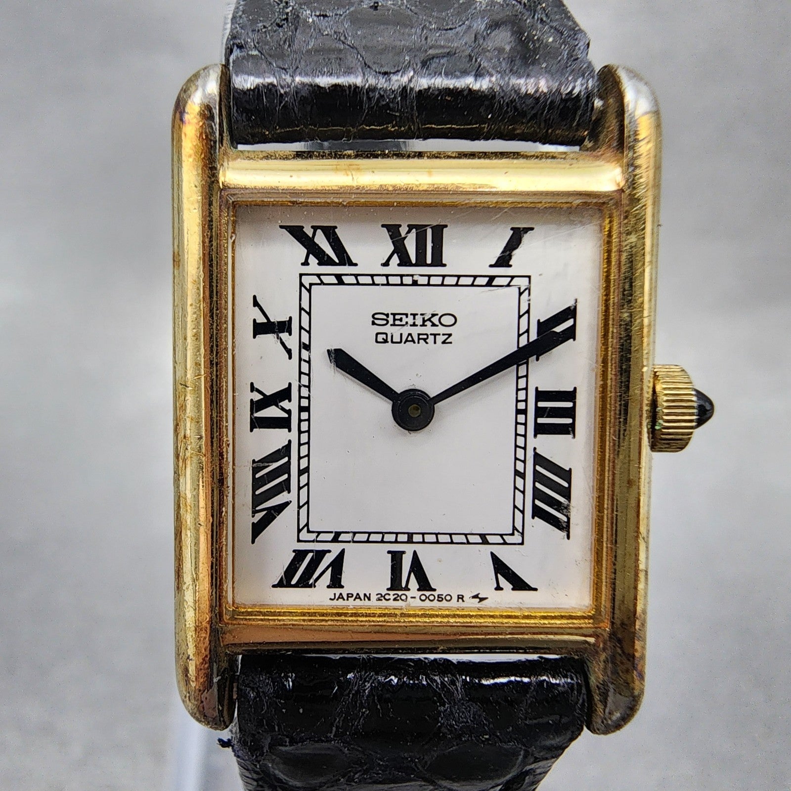 Seiko Tank Watch Women 18mm White Dial Gold Tone Rectangle 2c205019 New Battery1