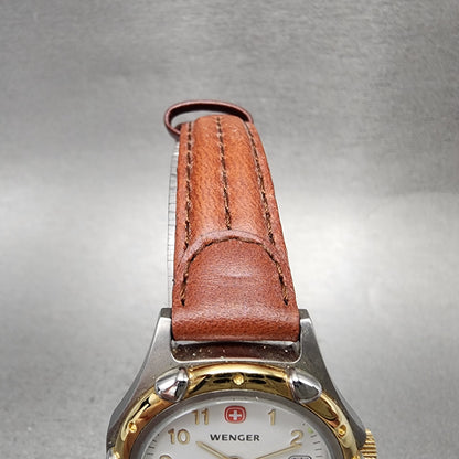 Wenger Watch Women 29mm White Dial Two Tone Date Round Leather Band New Battery4