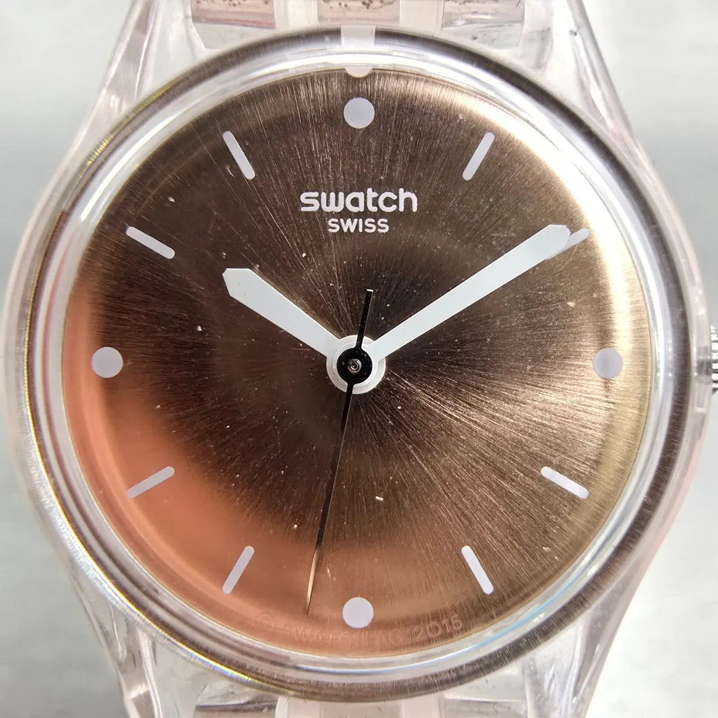 Swatch PINKINDESCENT TOO Watch Women Rose Gold Dial Clear Case LK354D New Batt1