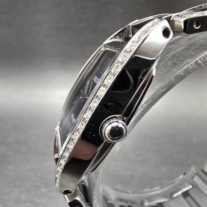 Seiko Solar Watch Women 19mm Black Dial Black Silver Crystal Bezel V115-0AY02