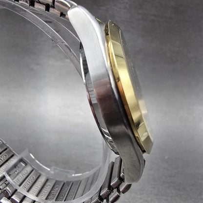 Seiko Solar Watch Men 37mm White Dial Two Tone Daydate Round V158-0AB0 Runs HNJJ3