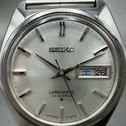 Seiko Lord Matic Watch Men 35mm White Dial Silver Daydate 5606-7000 READ!!! Runs1