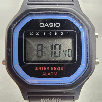 Casio LA-11W Digital Watch Women 25mm Black Blue Alarm Chronograph New Battery H1