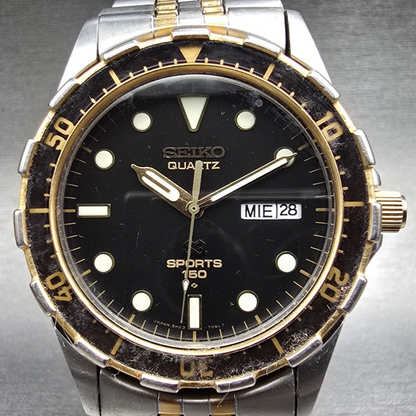 Seiko SQ Sports 150 Diver Watch Men 37mm Black Dial Daydate 5H23-7D19 New Batt1