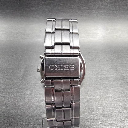 Seiko Chronograph Watch Men 42mm Black Dial Silver Tone Date 7T92-0LR0 New Batt7