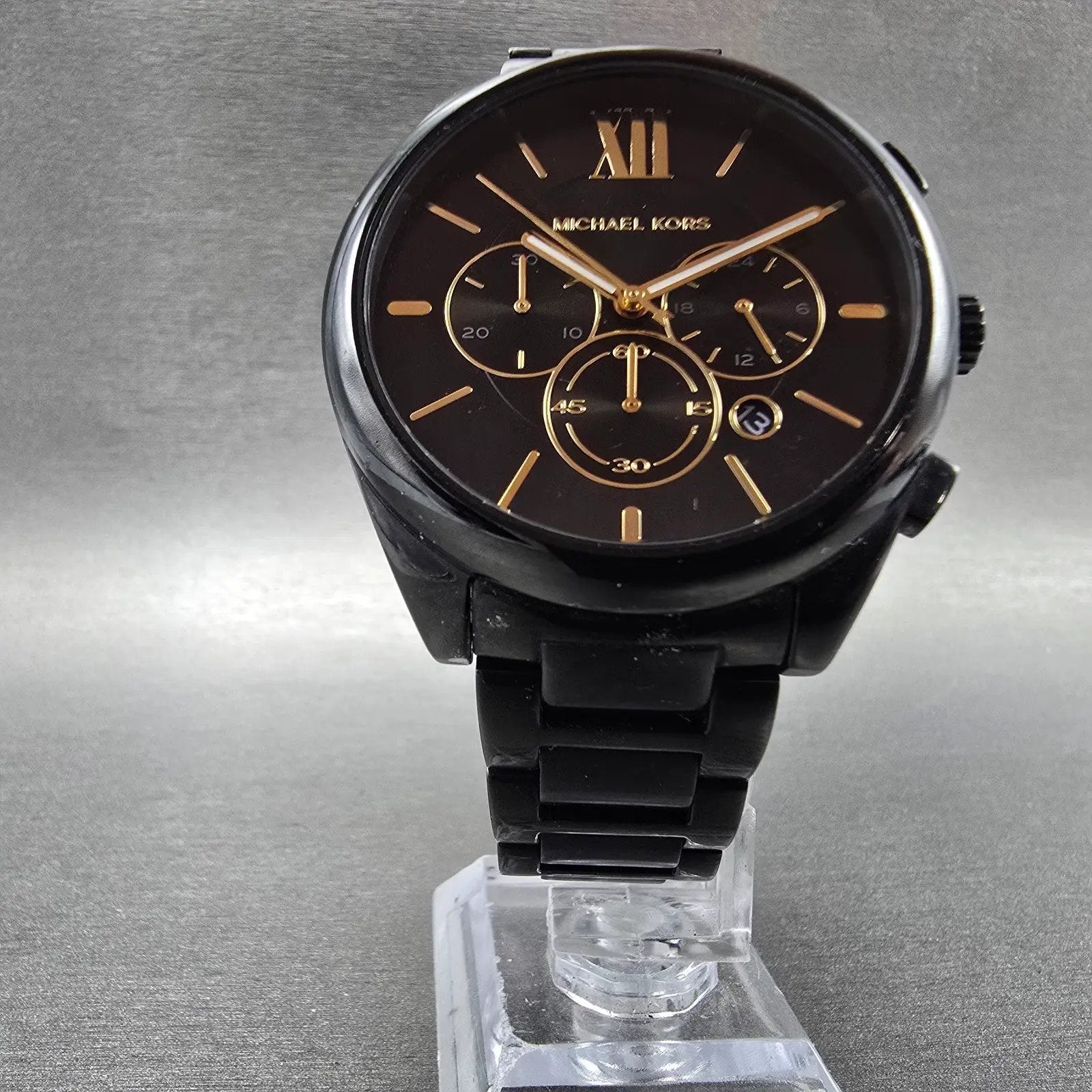 Michael Kors Chronograph Watch Women 42mm Black Dial Black Tone MK-7110 NewBatt6