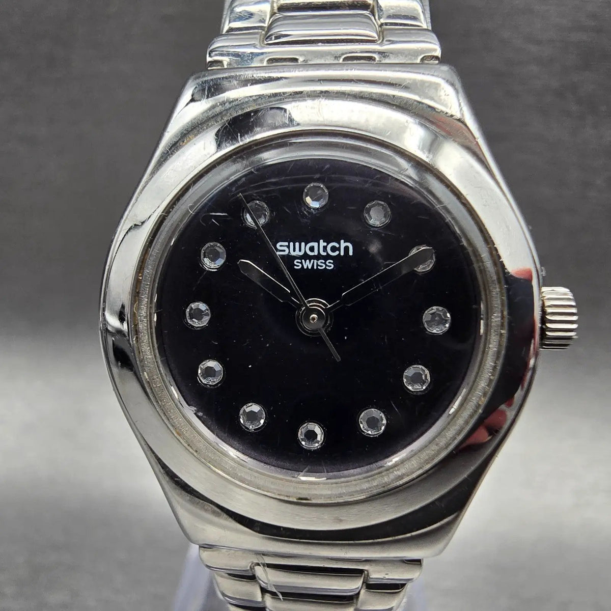 Swatch Irony Be Surprised Watch Women 25mm Black Dial Silver Tone YSS279G NewBat1