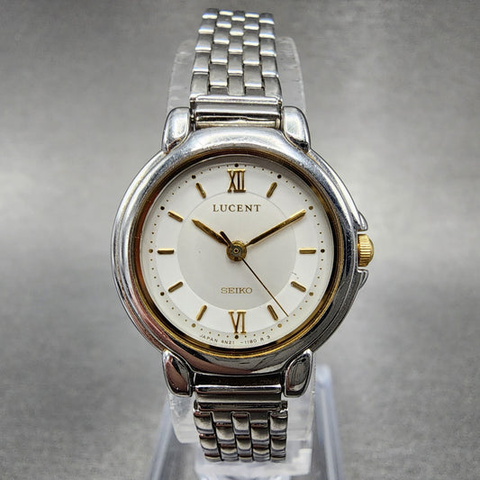 Seiko Lucent Watch Women 23mm White Dial Silver Tone Round 4N21-0610 New Battery