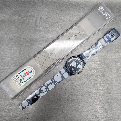 Swatch Black Sheep Watch Men 34mm Blue Dial Blue Case GN150 New Battery NOS16