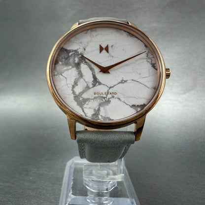 MVMT Boulevard Watch Women 38mm White Stone Dial Rose Gold Leather New Battery A5