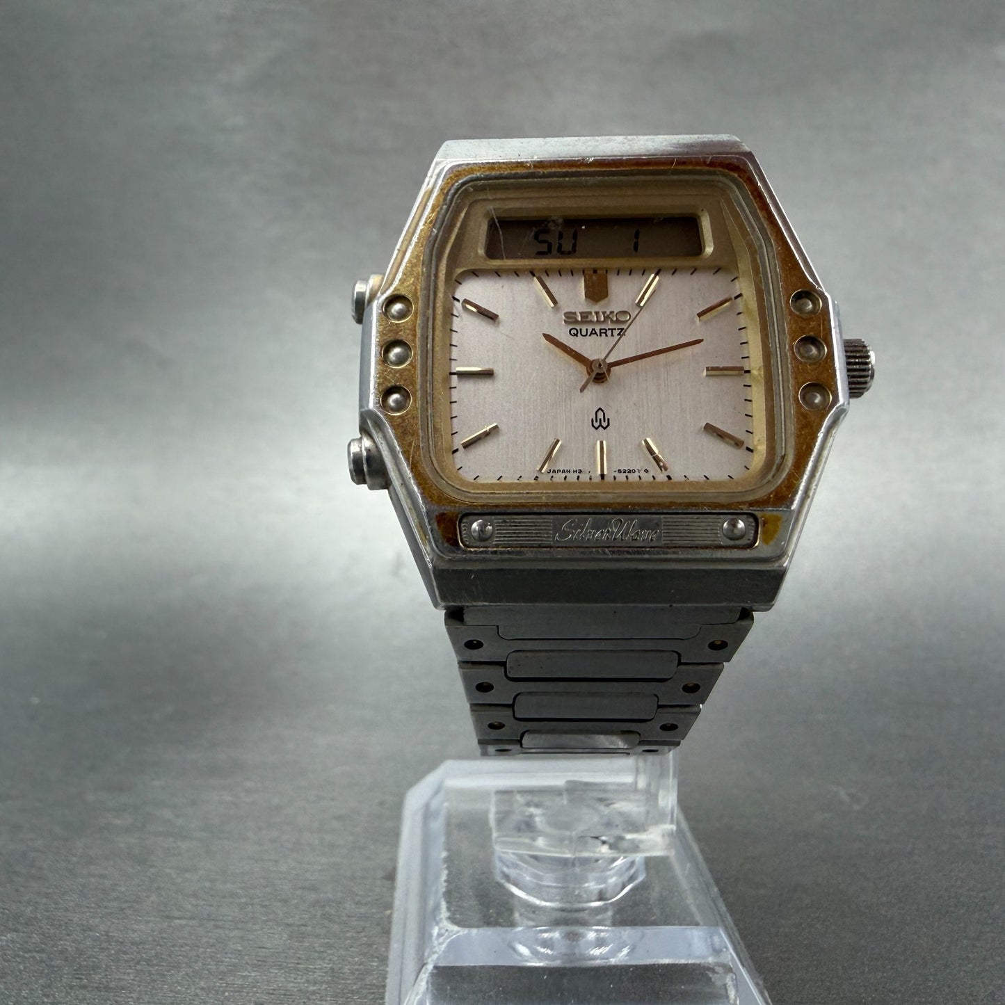 Seiko Analog Digital Watch Men 35mm Silver Dal Two Tone H357-5140 PARTS Vintage6