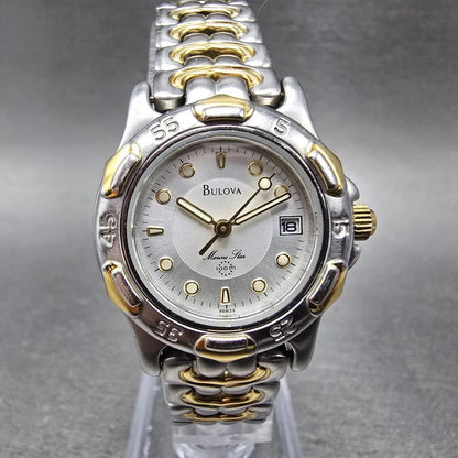 Bulova Marine Star Watch Women 28mm Silver Dial Two Tone Date 98M39 New BatteryK0