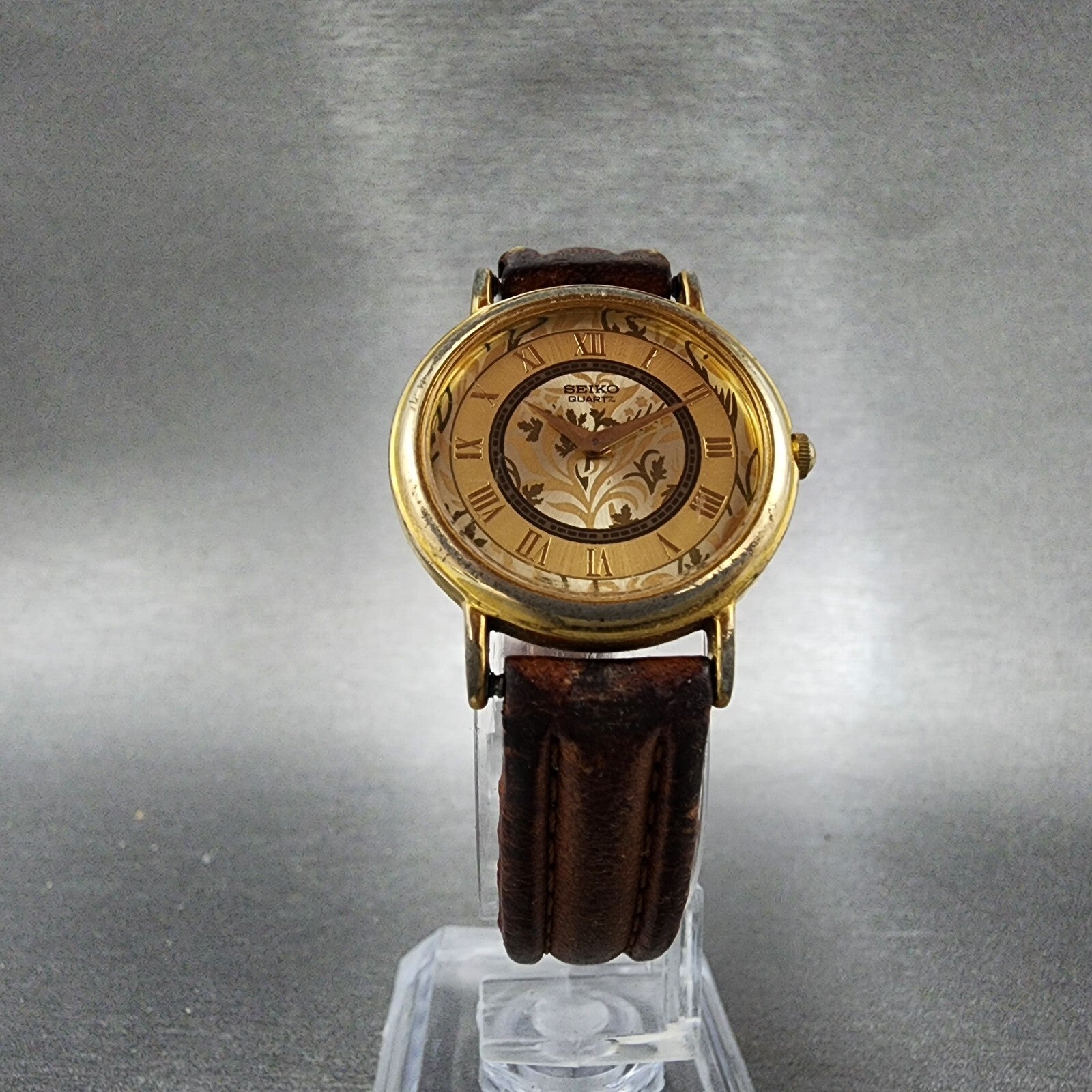 Seiko Watch Women 26mm Gold Floral Dial Gold Tone Round 1N000D59 New Battery5