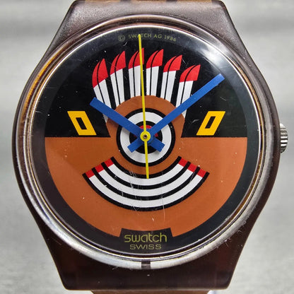 Swatch Gent RUFFLED FEATHERS Watch Men Brown Dial Brown Tone GF100 New Battery G1