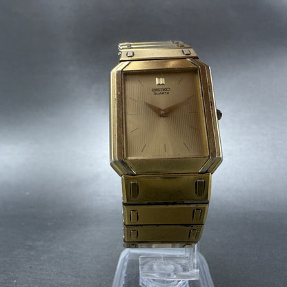Seiko Tank Watch Men 26mm Gold Dial Gold Tone Octagon 7430-5479 New Battery JK85