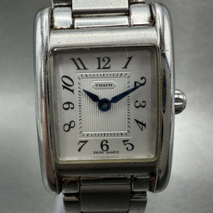 Coach Tank Watch Women 19mm White Dial Silver Tone Rectangle W002B New Battery1