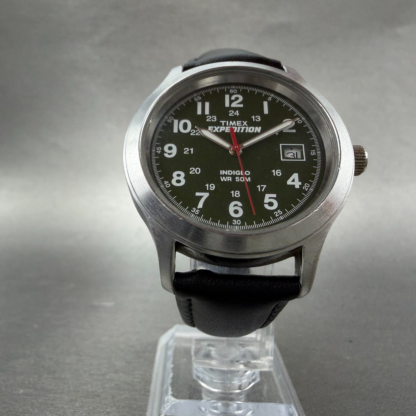 Timex Expedition Watch men 37mm Green Dial Silver Tone Date Round New Battery5