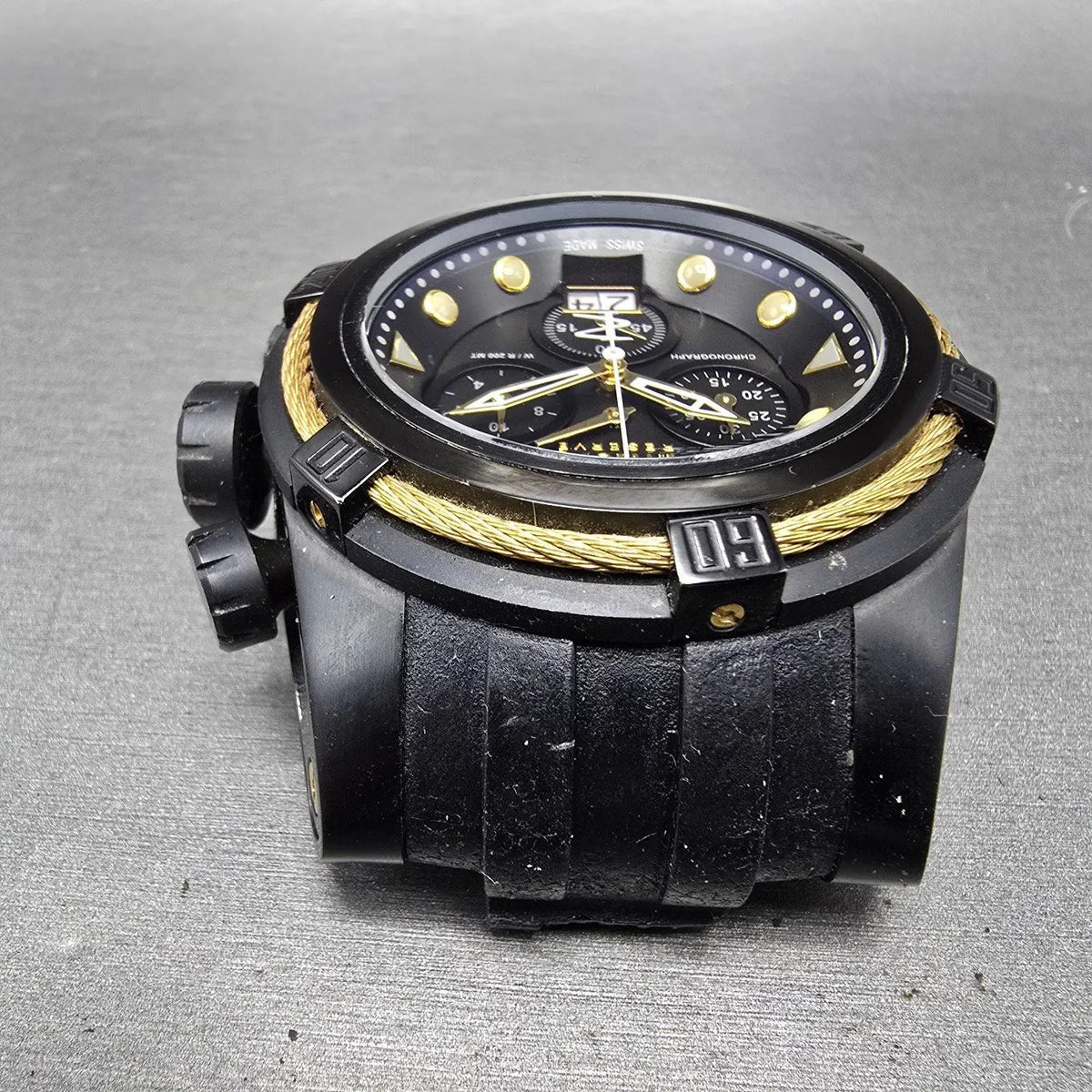 Invicta Reserve Bolt Zeus Chronograph Watch Men 53mm Black Dial Black Gold READ5