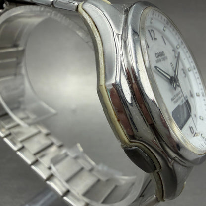 Casio Wave Ceptor Watch Men 42mm White Dial Steel Solar Analog Digital Works ABC3