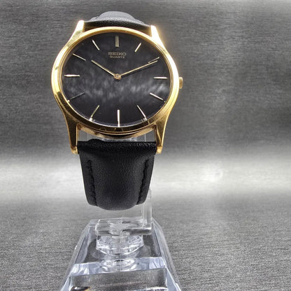 Seiko Watch Men 32mm Black Dial Gold Tone Round 5Y30-7A71 New Battery Vintage5