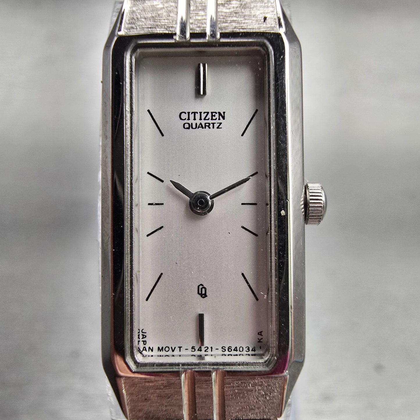 Citizen CQ Watch Women 13mm White Dial Silver Tone Rectangle 5421-S22393 New Bat1
